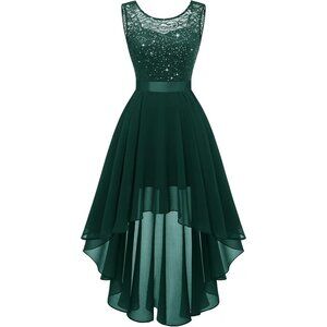 BeryLove Women DarkgreenSequin Chiffon Scoop Neck Sleeveless Lace Cocktail Dress